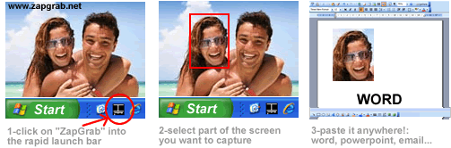 Examples of screenshots captured with the screen grabber ZapGrab